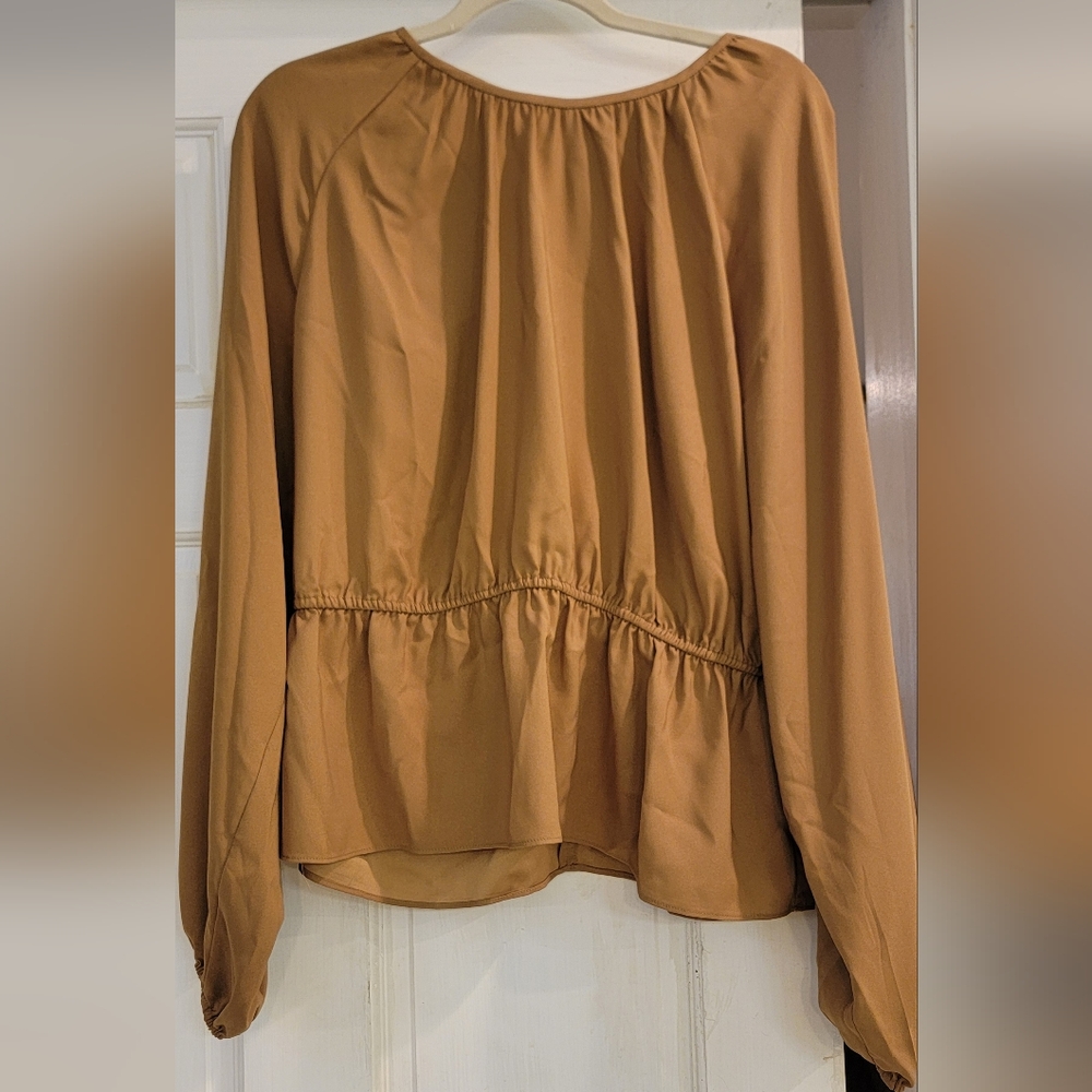 Ann Taylor Tan Peplum Blouse with Long Sleeves